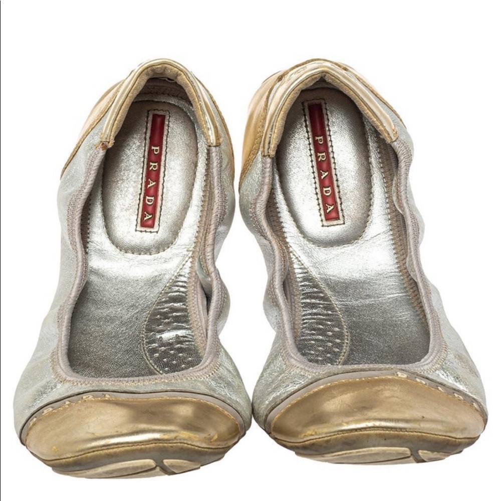 Prada Silver/Gold Patent and Leather Scrunchy Ballet Flats